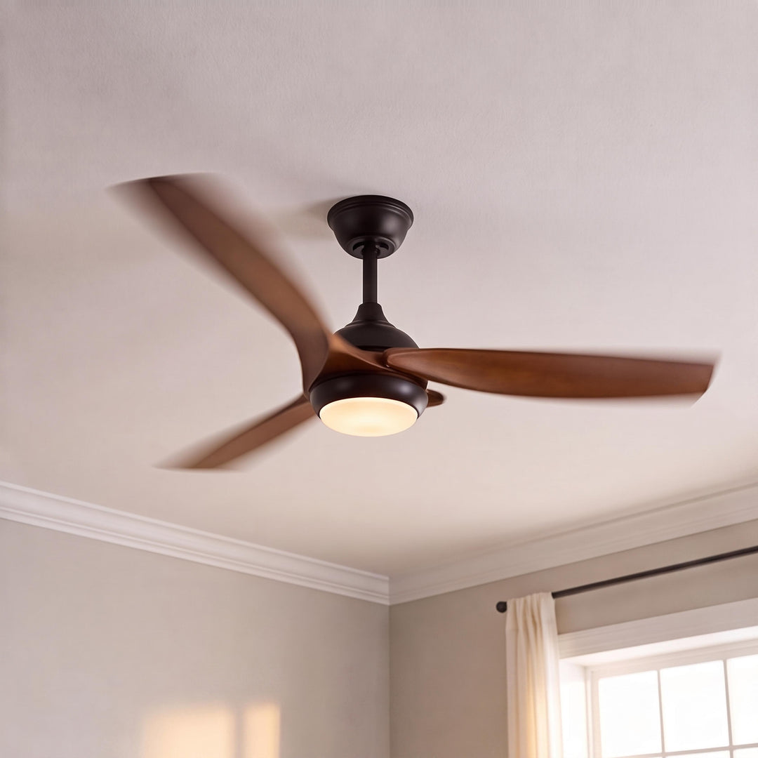 Black Industrial Ceiling Fan with Lights 52 Inch Flush Mount Metal Three Blades LED Dimmable
