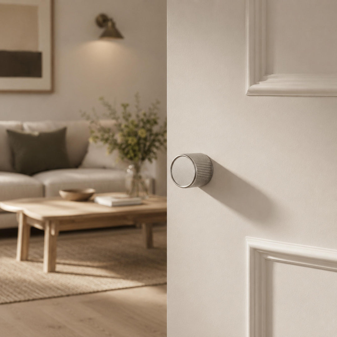Black Modern Zinc Alloy Door Handle Set with Knurled Design and Indoor Twist Knob for Internal Use