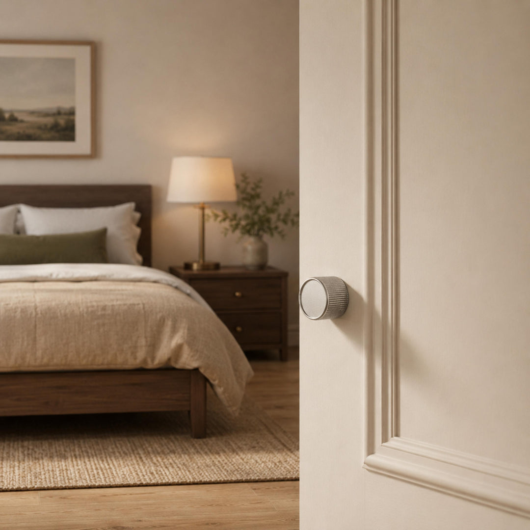 Black Modern Zinc Alloy Door Handle Set with Knurled Design and Indoor Twist Knob for Internal Use