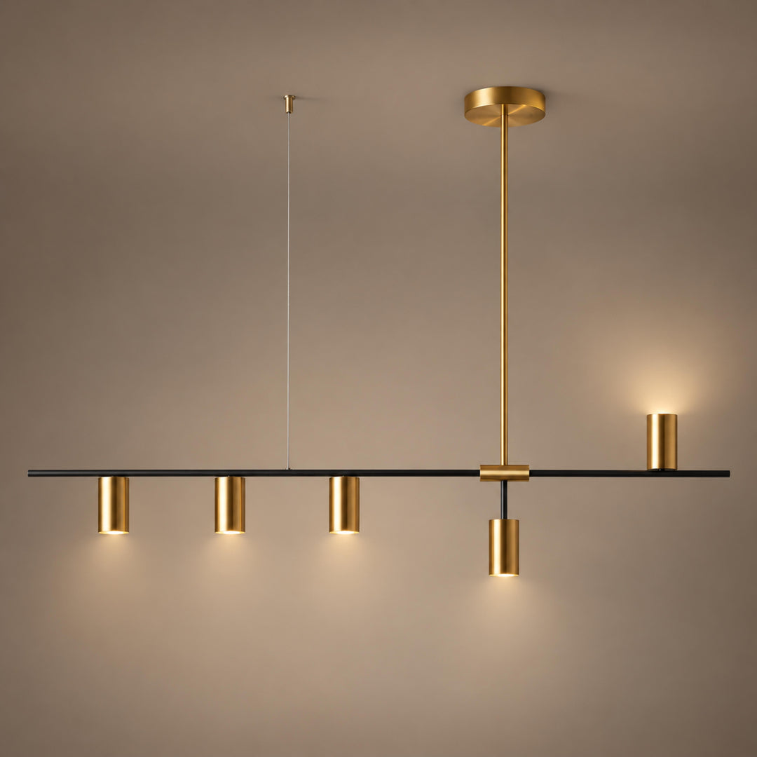 Modern Linear Pendant Lamp Ceiling Mounted Metal Frame Adjustable Height LED Lighting