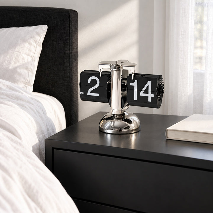 Modern Flip Clock with Stainless Steel and PVC Construction 12-Hour Time Display
