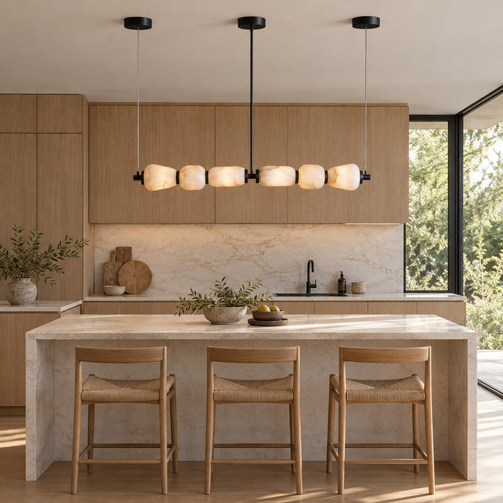 Modern Linear Chandelier Wall Mounted Alabaster Glass LED Light Fixture for Indoor Use