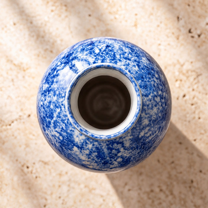 Hand-Painted Porcelain Vase Blue Marbled Decorative Accent 38 cm Unique Artisan Design