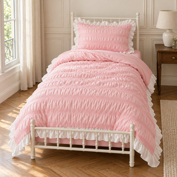 Modern Ribbed Bedding Set with Duvet Cover Flat Sheet and Pillow Cases in 100% Polyester