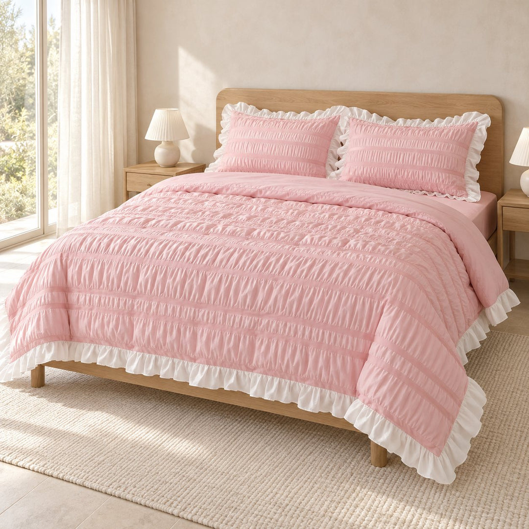Modern Ribbed Bedding Set with Duvet Cover Flat Sheet and Pillow Cases in 100% Polyester