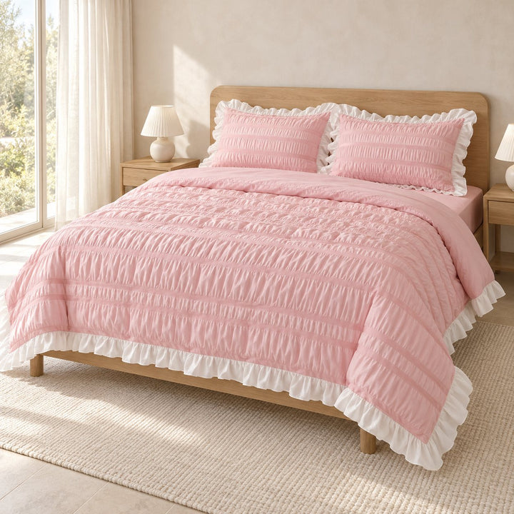 Modern Ribbed Bedding Set with Duvet Cover Flat Sheet and Pillow Cases in 100% Polyester