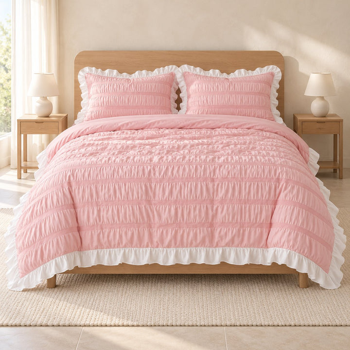 Modern Ribbed Bedding Set with Duvet Cover Flat Sheet and Pillow Cases in 100% Polyester