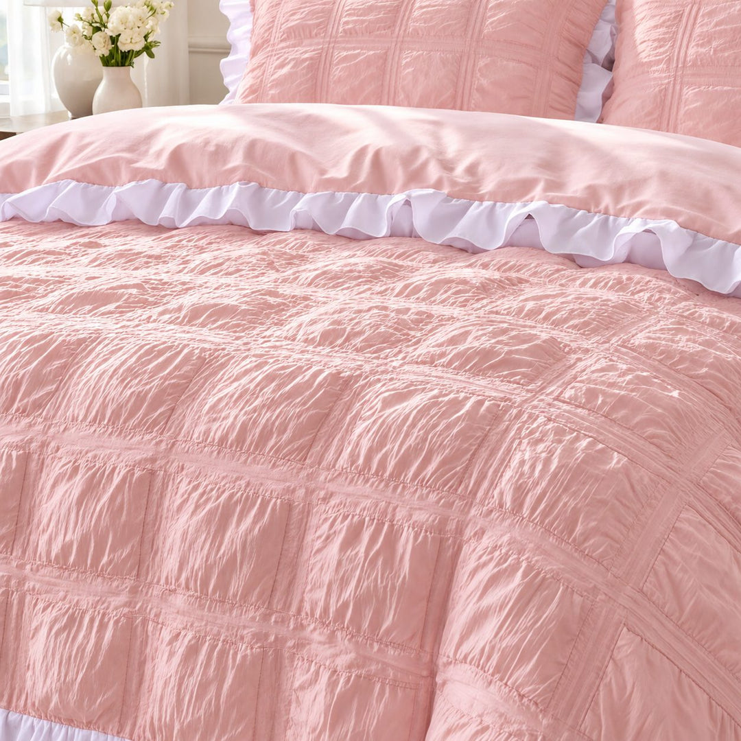 Kawaii Ruffle Bedding Set Soft Polyester Duvet Cover with Bed Skirt and Pillow Cases