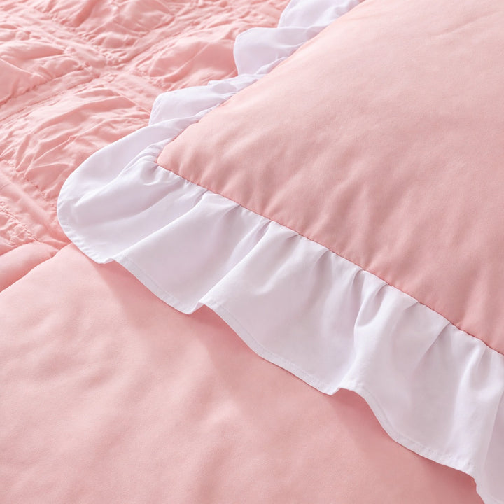 Kawaii Ruffle Bedding Set Soft Polyester Duvet Cover with Bed Skirt and Pillow Cases