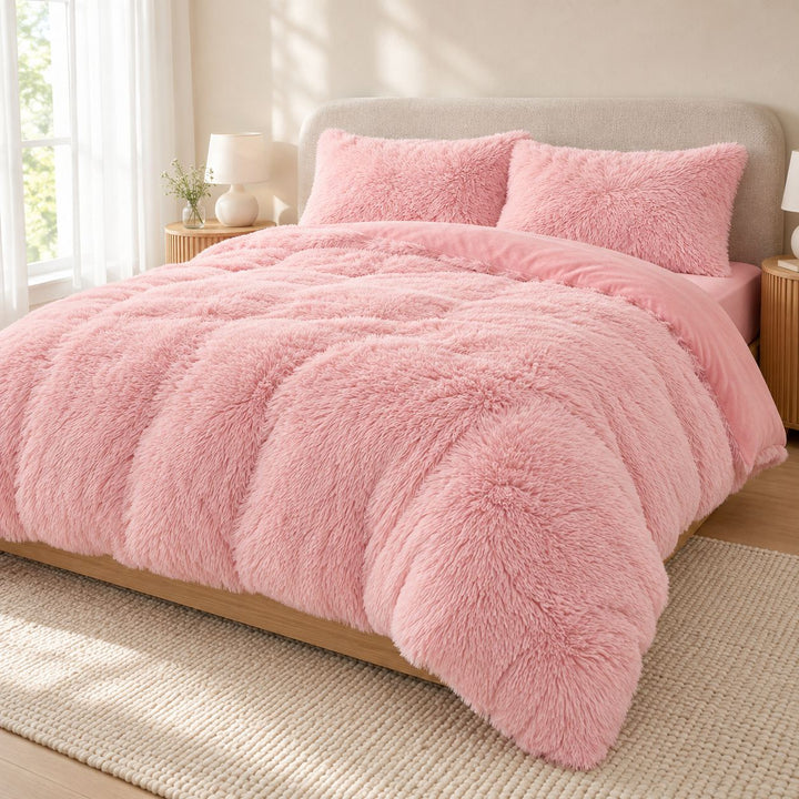 Cozy Plush Bedding Set Soft Duvet Cover Fluffy Pillowcases Fleece Fabric Machine Washable