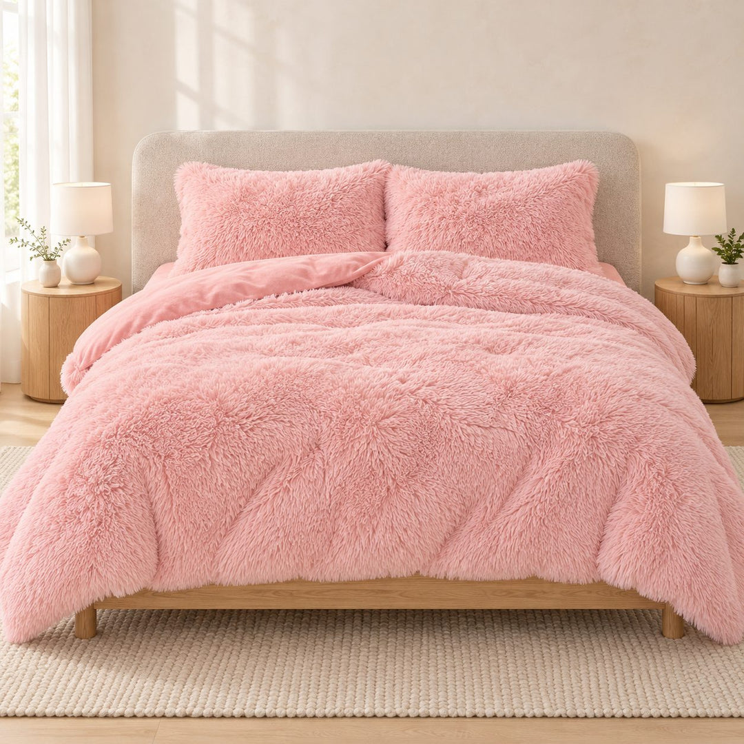 Cozy Plush Bedding Set Soft Duvet Cover Fluffy Pillowcases Fleece Fabric Machine Washable