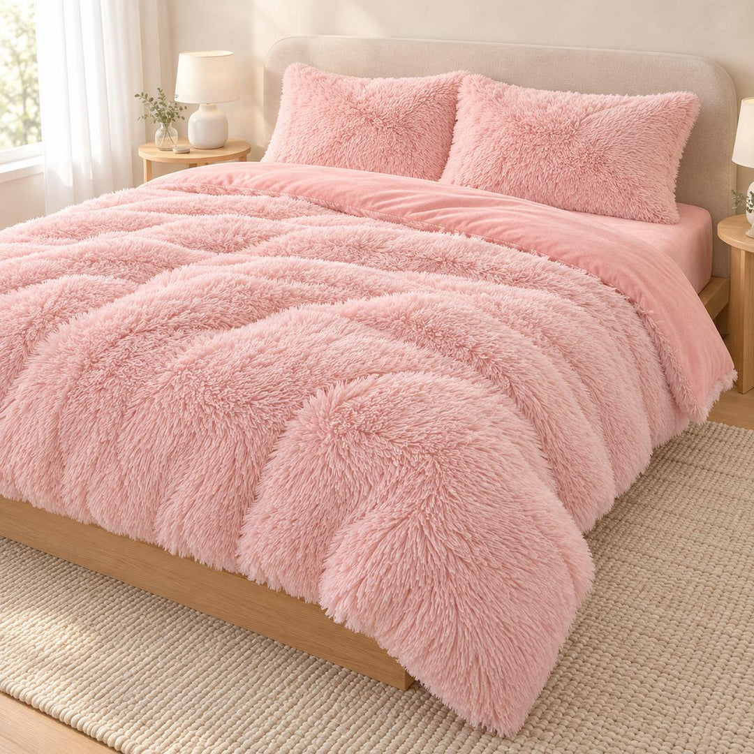 Cozy Plush Bedding Set Soft Duvet Cover Fluffy Pillowcases Fleece Fabric Machine Washable