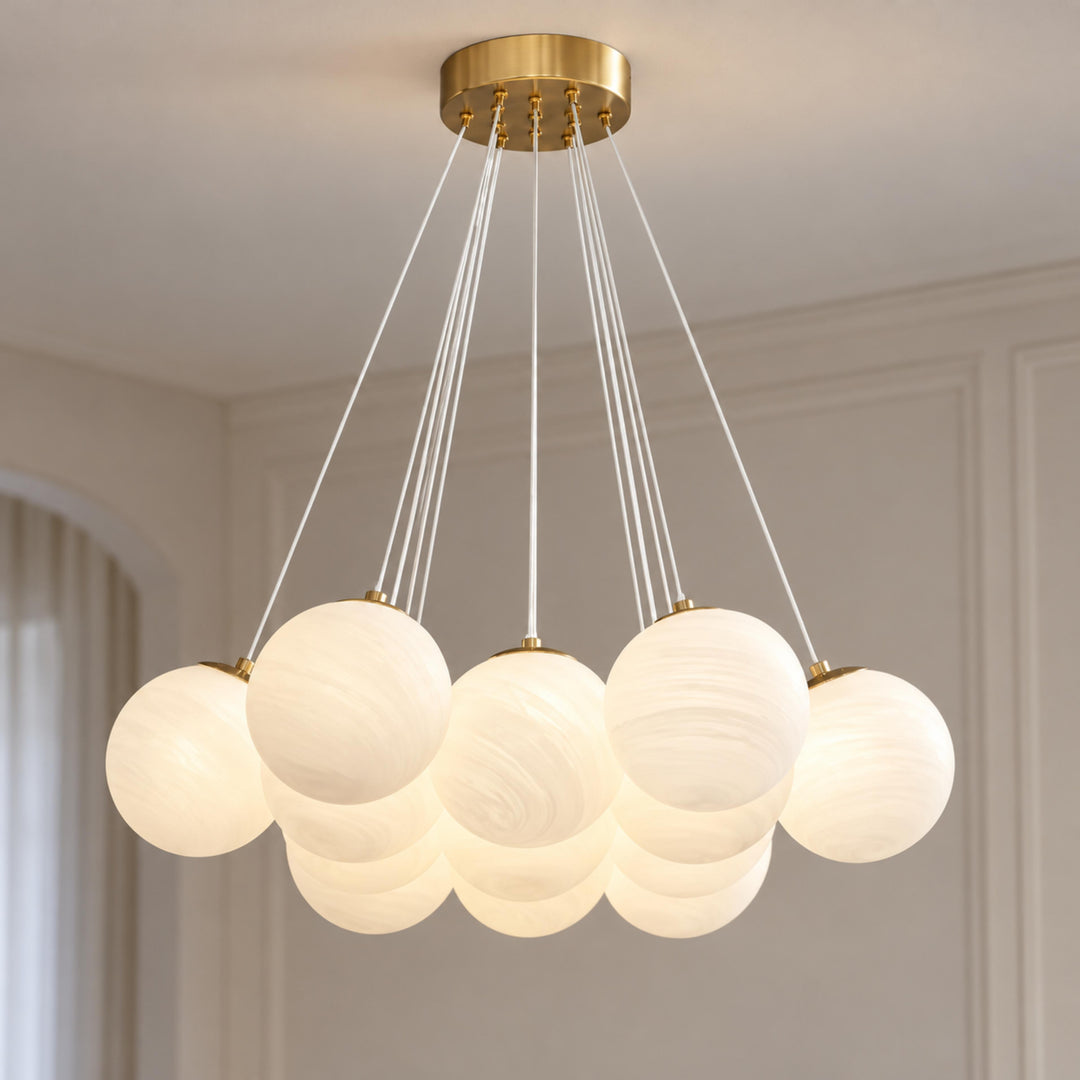 Modern Glass Chandelier Ceiling Light Hanging Metal Frame LED Compatible for Elegant Illumination