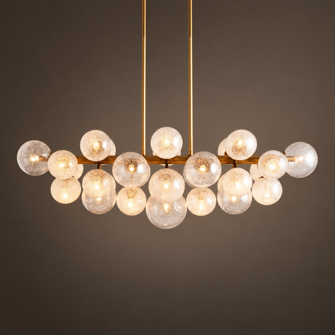 Modern Industrial Chandelier Light Adjustable Hanging Burnished Brass Steel with Hand-Blown Glass Globes