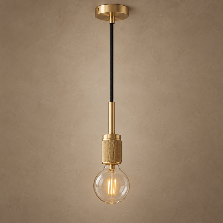 Modern Brass Pendant Light with Exposed E27 Bulb – Minimalist Ceiling Light