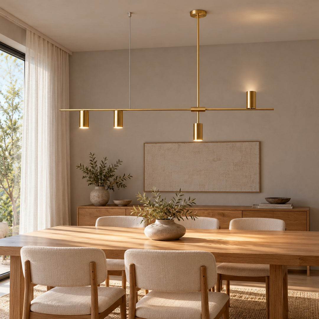 Modern Linear Pendant Lamp Ceiling Mounted Metal Frame Adjustable Height LED Lighting