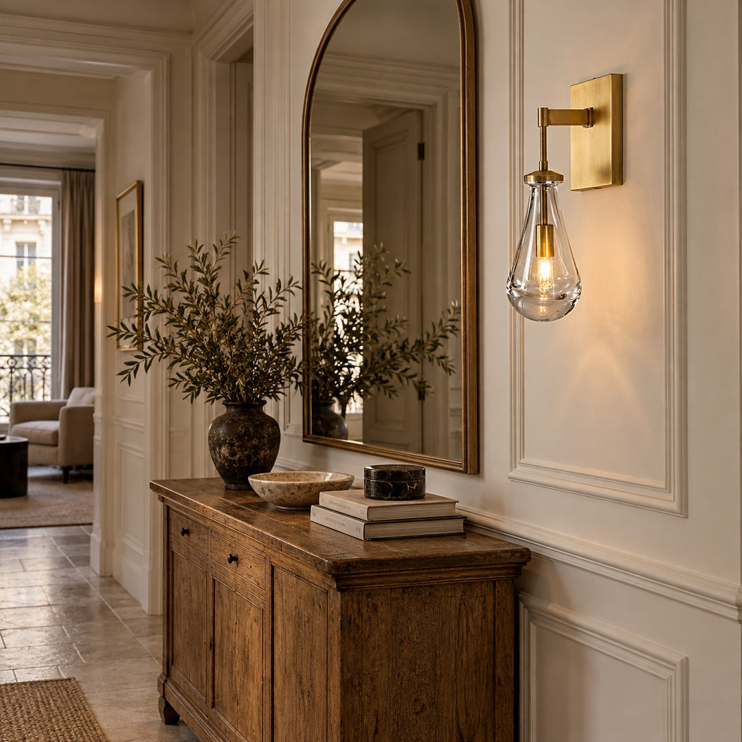 Modern Clear Glass Wall Sconce – Brass or Black Interior Wall Light