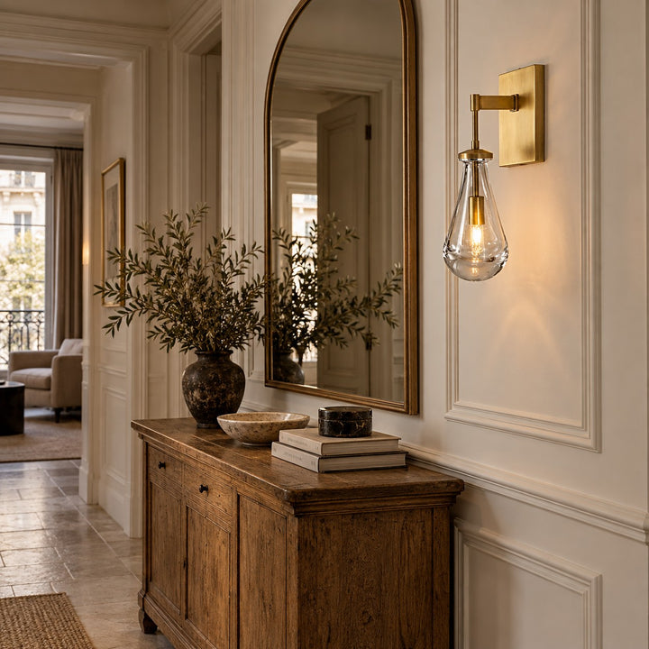 Modern Clear Glass Wall Sconce – Brass or Black Interior Wall Light