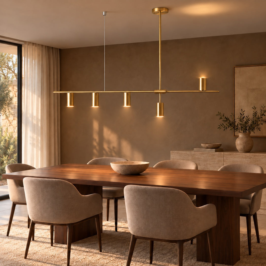 Modern Linear Pendant Lamp Ceiling Mounted Metal Frame Adjustable Height LED Lighting