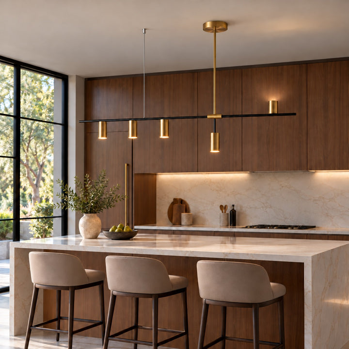 Modern Linear Pendant Lamp Ceiling Mounted Metal Frame Adjustable Height LED Lighting