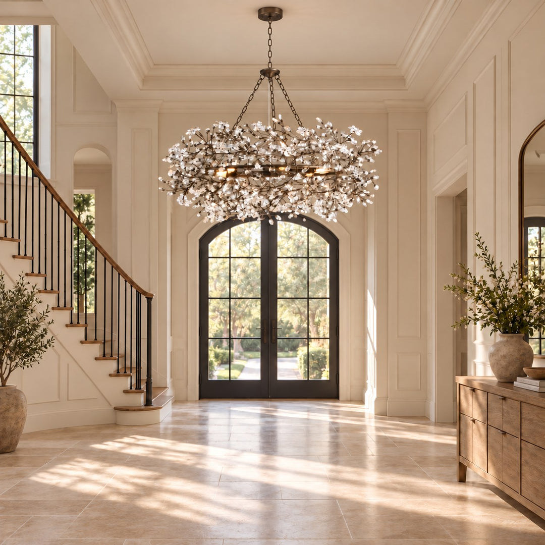 Modern Crystal Chandelier Adjustable Hanging Iron Fixture with Multiple Light Sockets