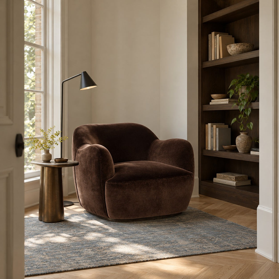 Modern Swivel Chair with Contoured Seat Upholstered Fabric for Comfortable Stylish Living Spaces