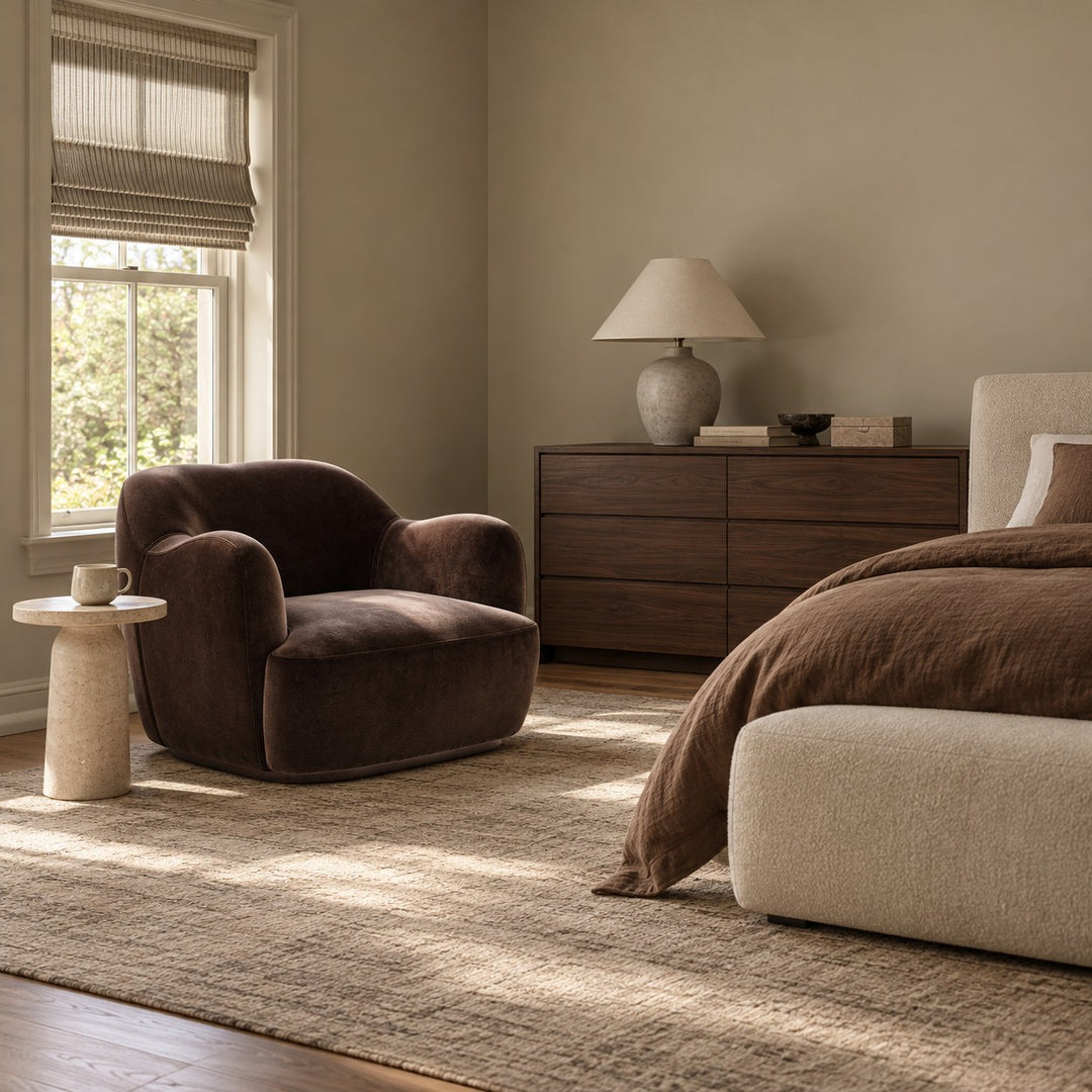 Modern Swivel Chair with Contoured Seat Upholstered Fabric for Comfortable Stylish Living Spaces