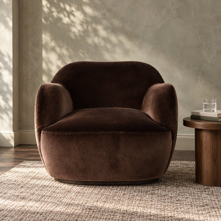 Modern Swivel Chair with Contoured Seat Upholstered Fabric for Comfortable Stylish Living Spaces