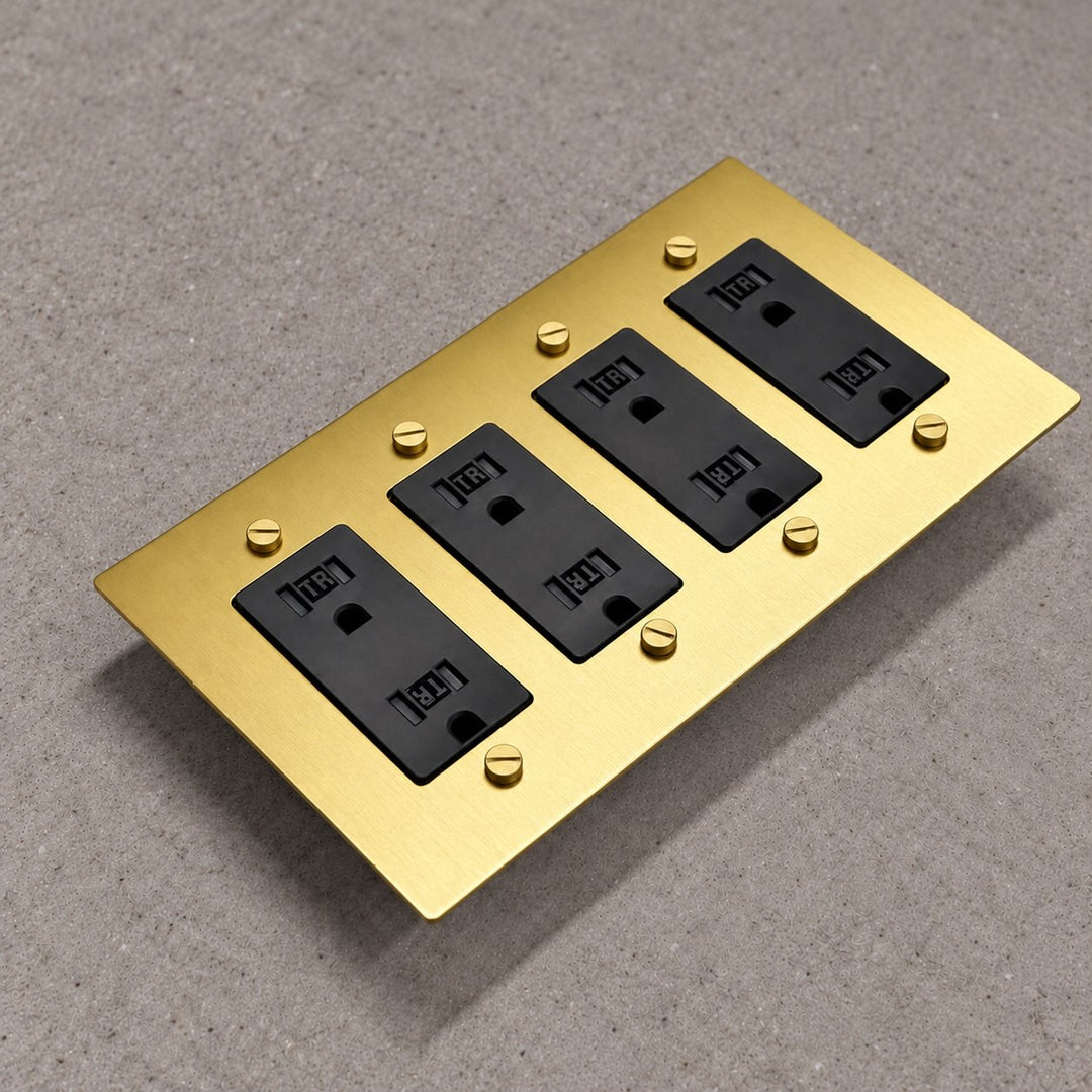 Solid Brass Tamper-Resistant Electrical Outlet – 15A Duplex Receptacle, 1–4 Gang