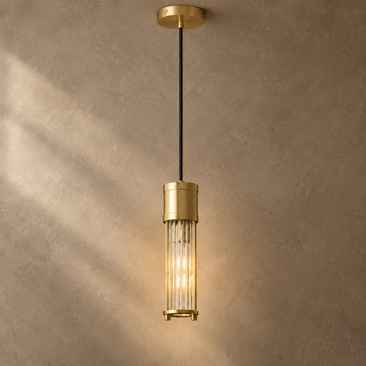 Art Deco Brass & Clear Glass Rod Pendant Light – E14