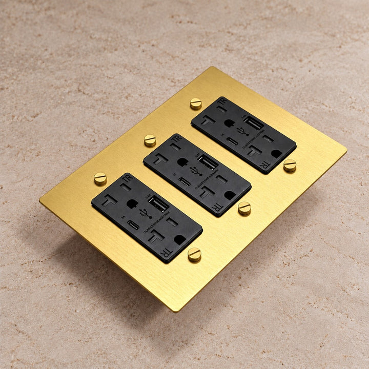 Solid Brass 20A Electrical Outlet with USB-A & USB-C – 1–4 Gang