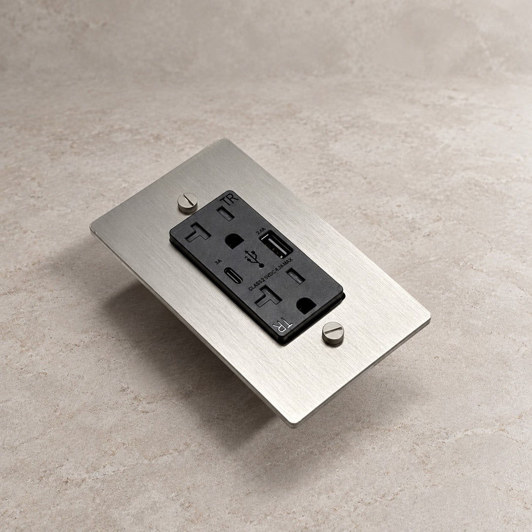 Solid Brass 20A Electrical Outlet with USB-A & USB-C – 1–4 Gang