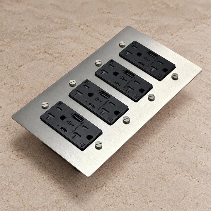 Solid Brass 20A Electrical Outlet with USB-A & USB-C – 1–4 Gang