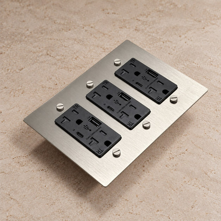 Solid Brass 20A Electrical Outlet with USB-A & USB-C – 1–4 Gang
