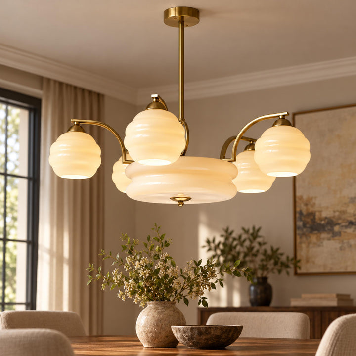 Art Deco Chandelier Ceiling Light Flush Mount Metal Frame Multiple Bulbs Indoor Lighting
