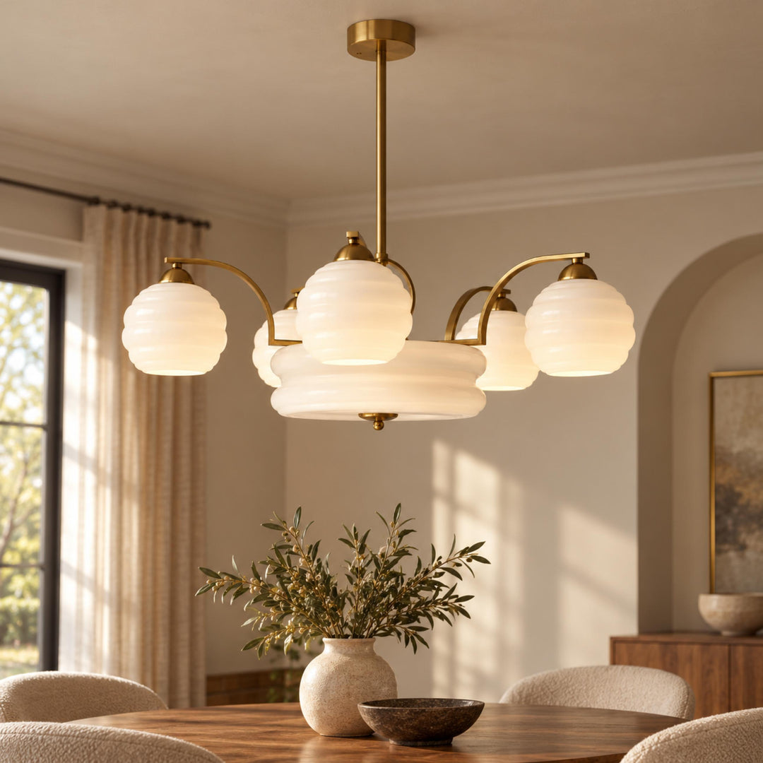 Art Deco Chandelier Ceiling Light Flush Mount Metal Frame Multiple Bulbs Indoor Lighting