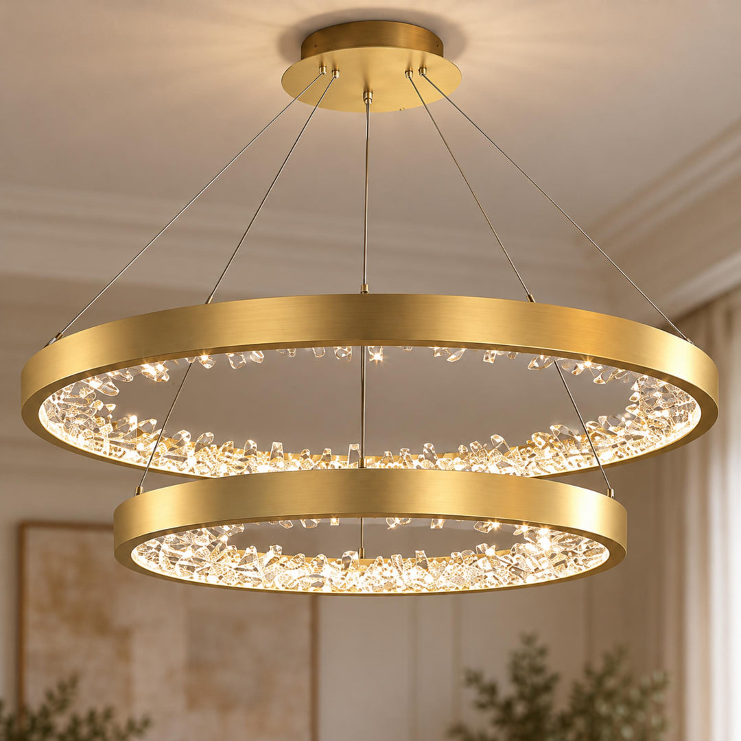 Modern Circle Crystal Chandelier Ceiling Mounted Metal Frame Integrated LED Lighting