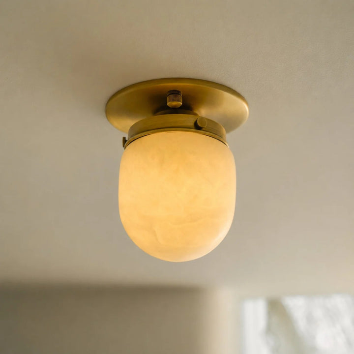 Modern Natural Alabaster Stone Flush Mount Ceiling Light – Brass, Nickel & Black