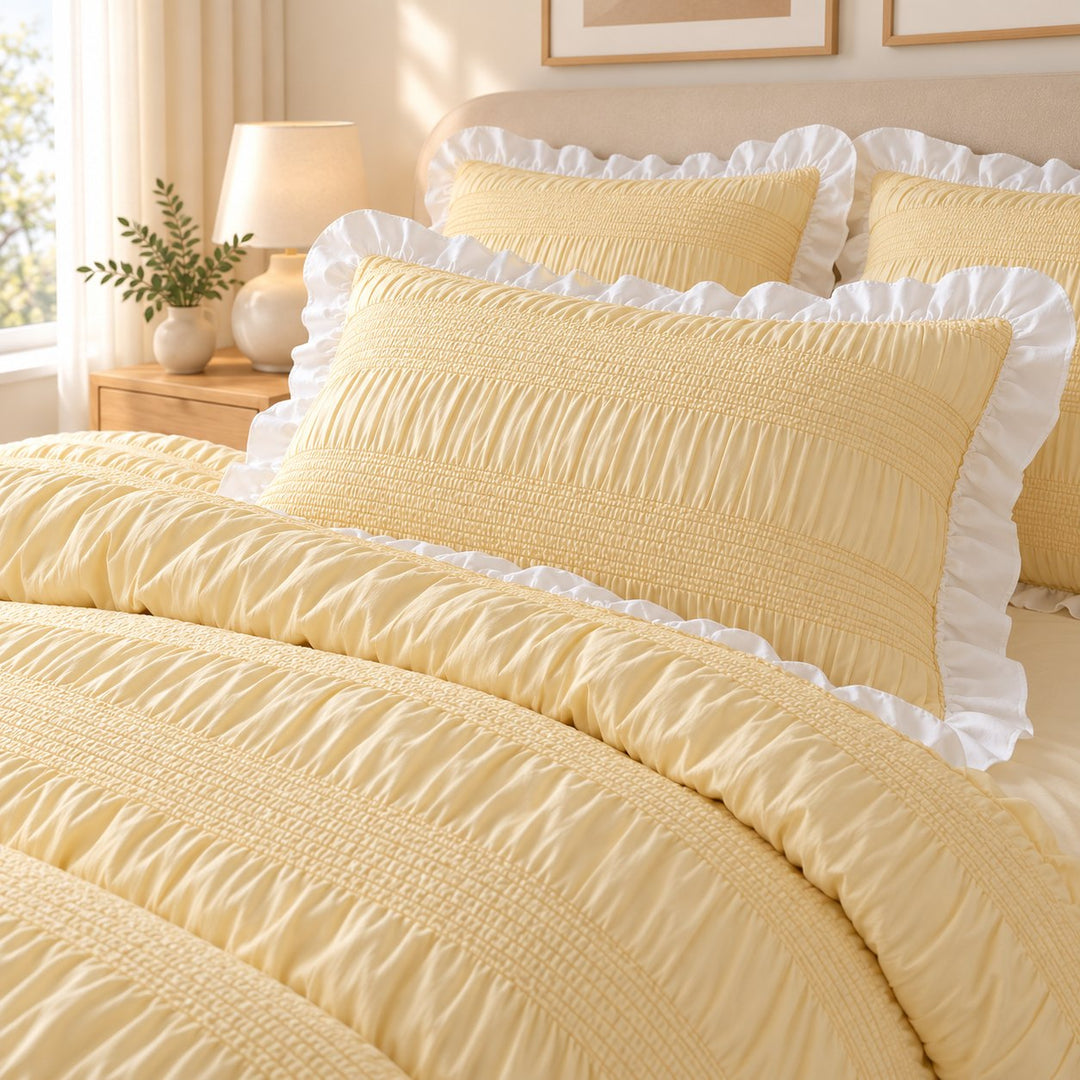 Chic Ruffle Bedding Set Twin Queen King Size Soft Polyester Decorative Duvet Cover Flat Sheet Pillowcase