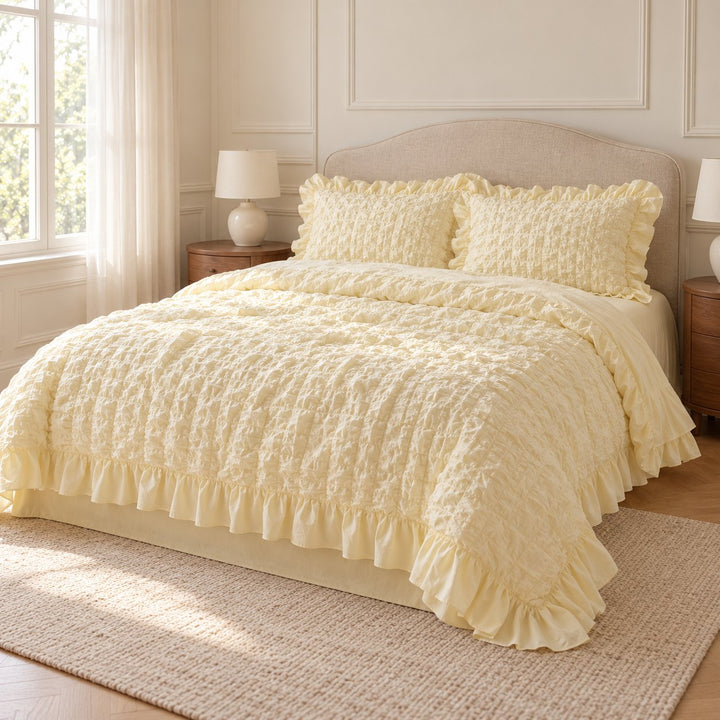 Chantilly Style Quilt Cover Set with Ruffled Edging 100% Cotton Soft Touch Available in Multiple Colors
