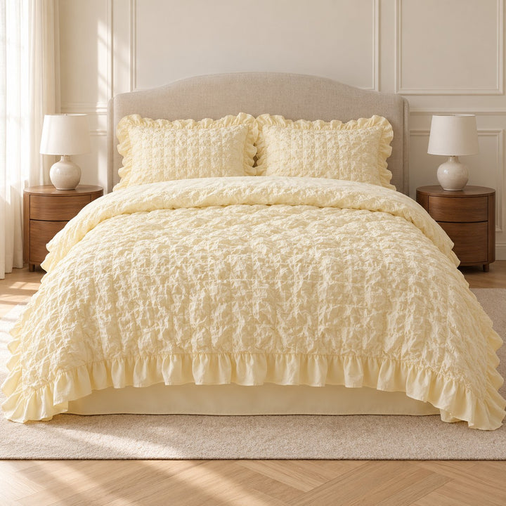 Chantilly Style Quilt Cover Set with Ruffled Edging 100% Cotton Soft Touch Available in Multiple Colors