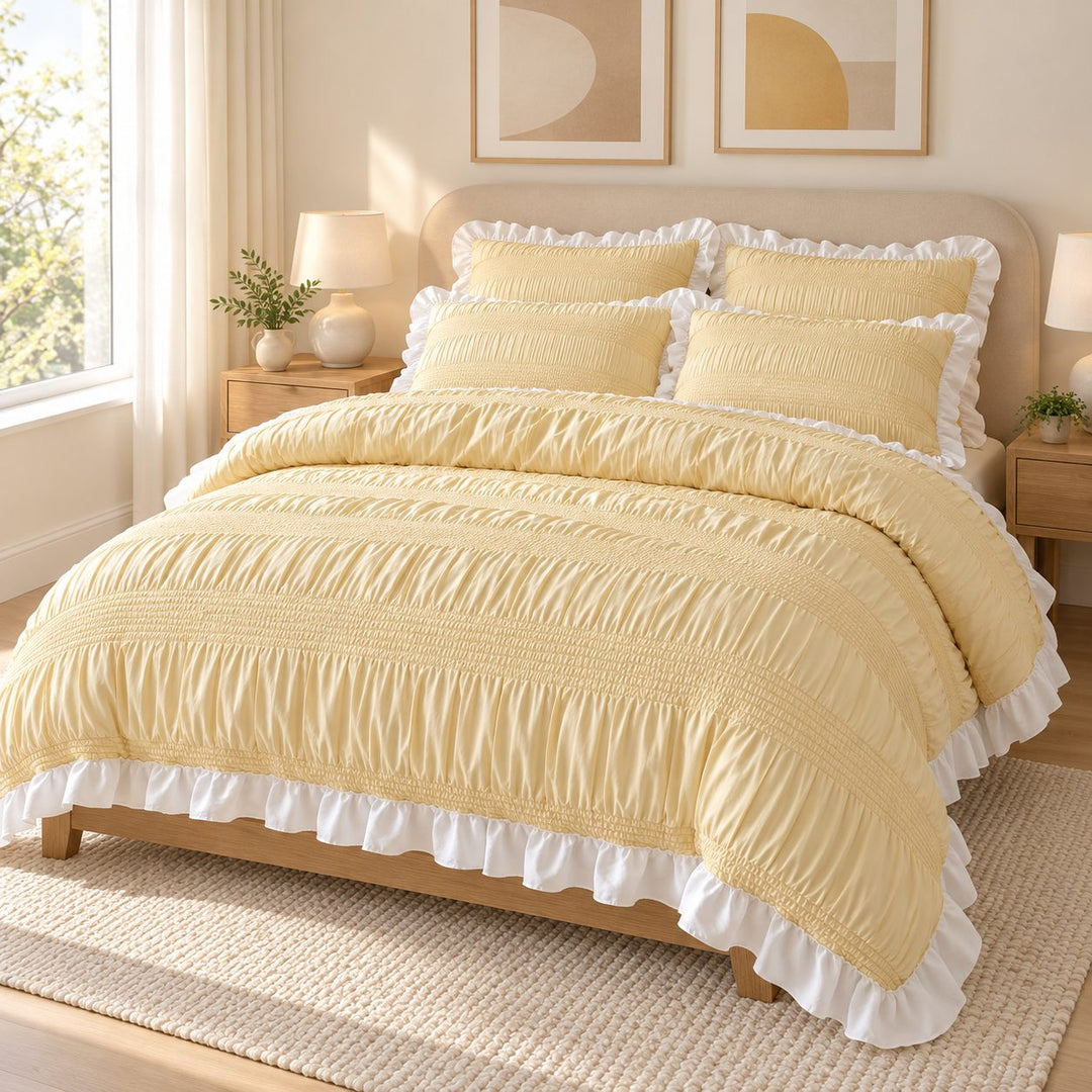 Chic Ruffle Bedding Set Twin Queen King Size Soft Polyester Decorative Duvet Cover Flat Sheet Pillowcase