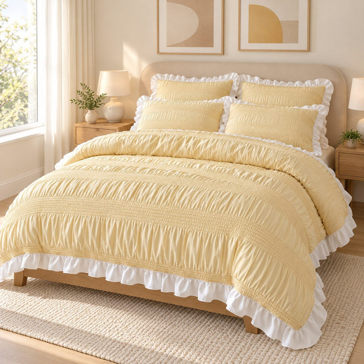 Chic Ruffle Bedding Set Twin Queen King Size Soft Polyester Decorative Duvet Cover Flat Sheet Pillowcase