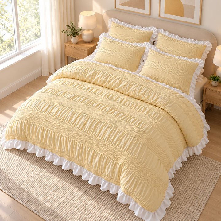 Chic Ruffle Bedding Set Twin Queen King Size Soft Polyester Decorative Duvet Cover Flat Sheet Pillowcase