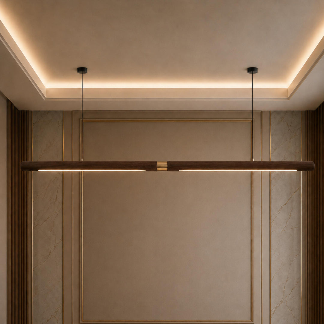 Modern Minimalist Pendant Light Adjustable Height Wood LED Diffuser for Kitchen Island Lighting