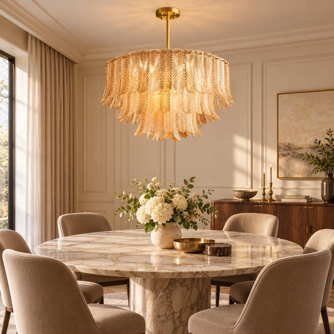 Modern Flush Mount Ceiling Light with Metal Frame and Amber Glass LED Illumination
