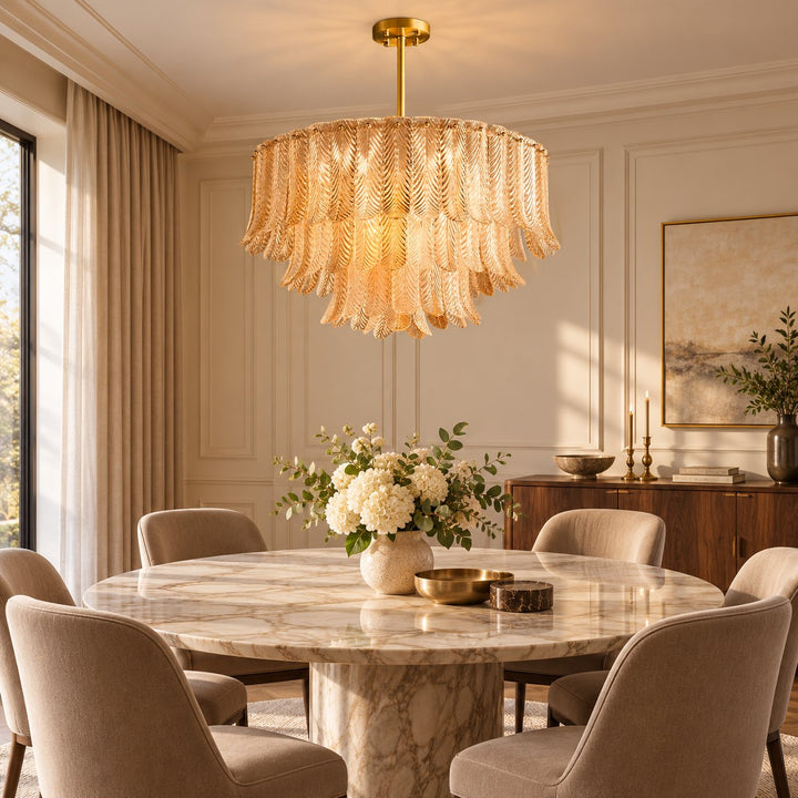 Modern Flush Mount Ceiling Light with Metal Frame and Amber Glass LED Illumination