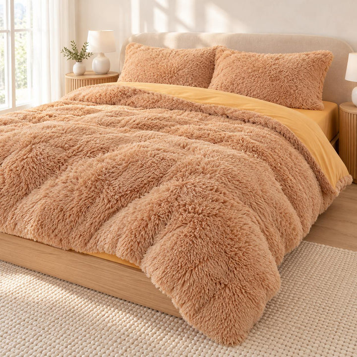 Cozy Plush Bedding Set Soft Duvet Cover Fluffy Pillowcases Fleece Fabric Machine Washable