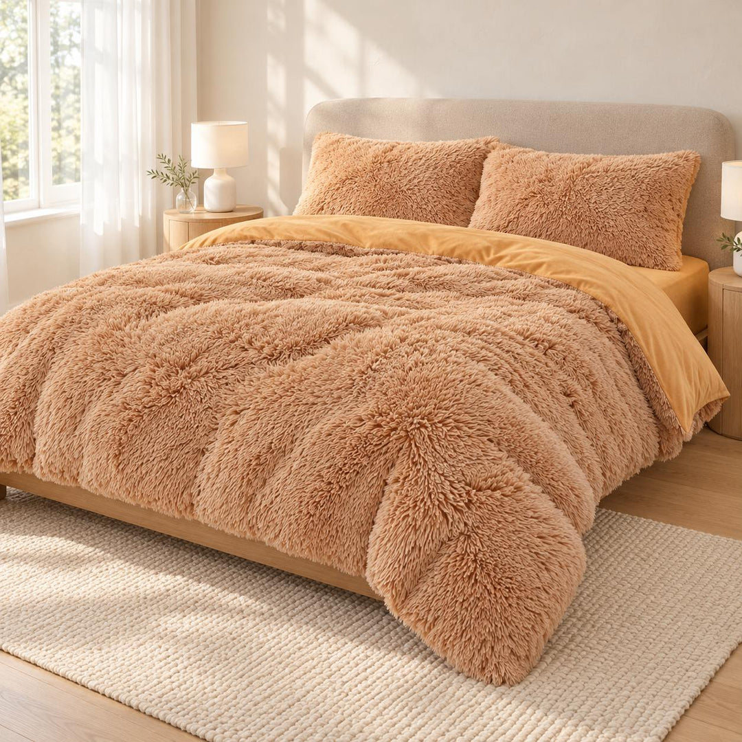 Cozy Plush Bedding Set Soft Duvet Cover Fluffy Pillowcases Fleece Fabric Machine Washable