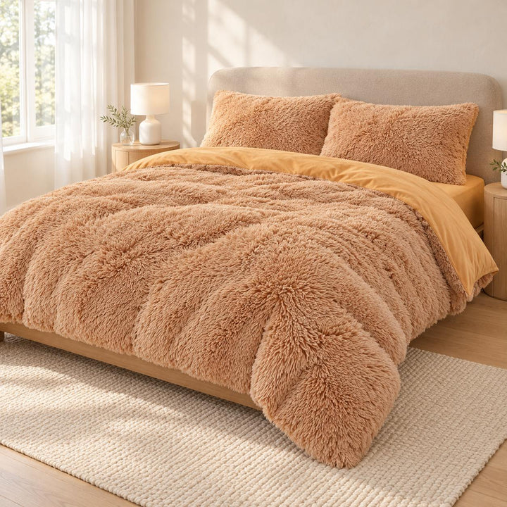 Cozy Plush Bedding Set Soft Duvet Cover Fluffy Pillowcases Fleece Fabric Machine Washable